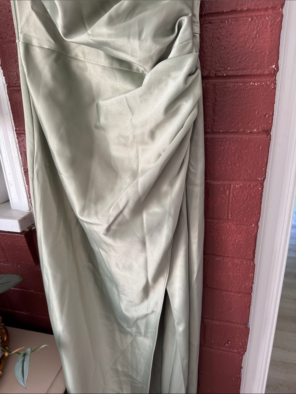 BHLDN Anthropologie Dylan Sage Stretch Satin One-Shoulder Side Slit Dress Small - Picture 5 of 9